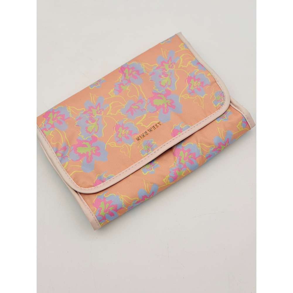 Nine West Floral Hanging Toiletry Bag Peach Pink Blue Travel Makeup Organizer